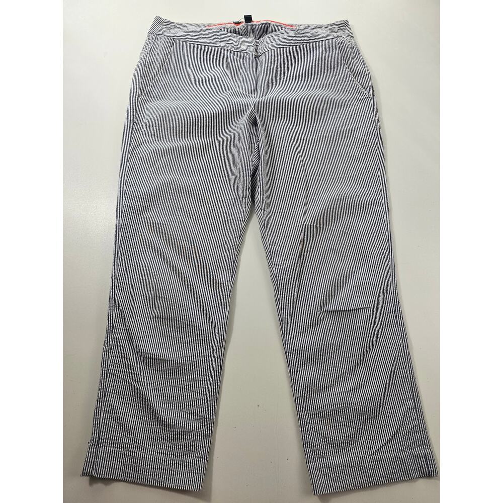 British Khaki size 8 seer sucker navy white stripes ankle Cropped pants EUC *